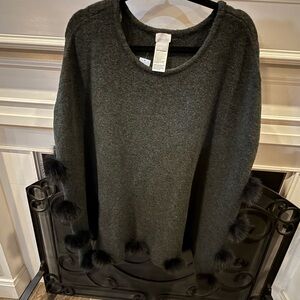 Chico's Charcoal Sweater with Pom Pom Accents